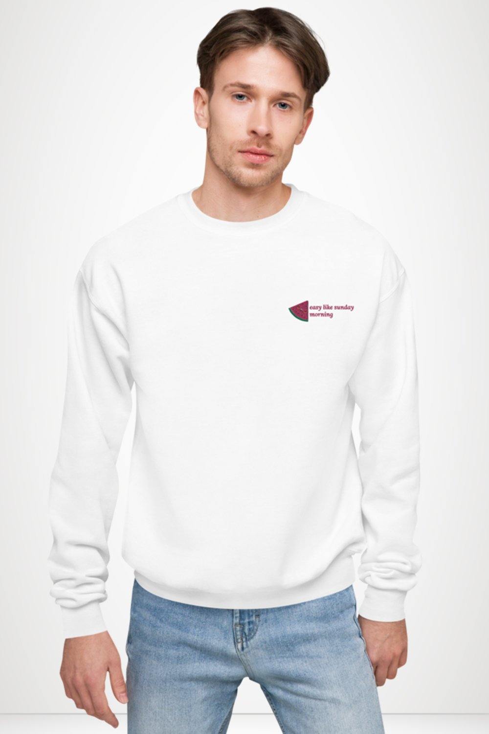 Easy Like Sunday Morning Sweats - White Sweatshirt HITDIFFERENT